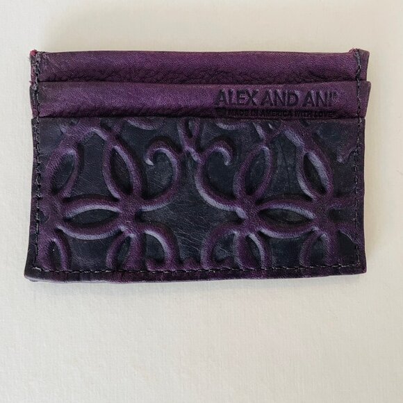 Alex And Ani Gabriel Dark Purple /Amethyst Genuine Leather Card Case - Picture 1 of 13
